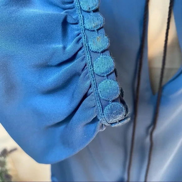Tory Burch Silk Lace Tassel Tunic Blue Peasant Style Boho Blouse Size 4 - Picture 9 of 16
